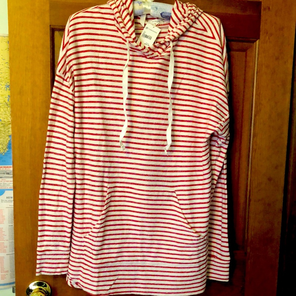 Pleione Red and White Striped Hoodie